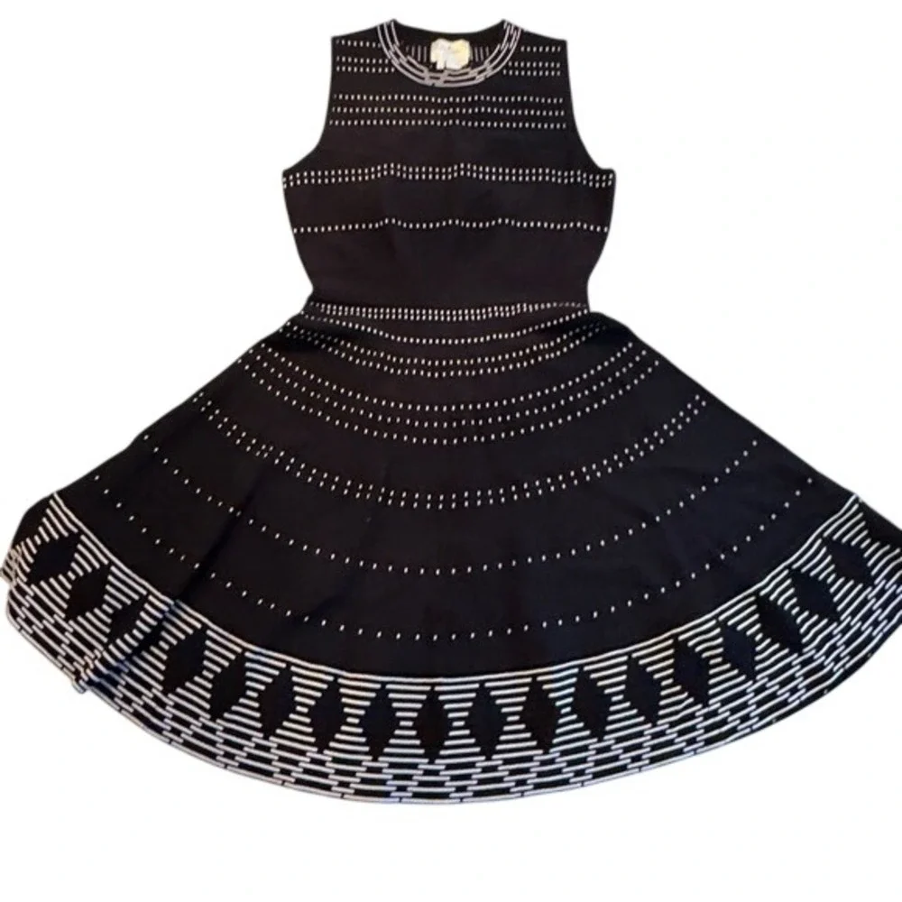 Kate Spade Black White Geometric Knit Fit and‎ Flare Dress Size S